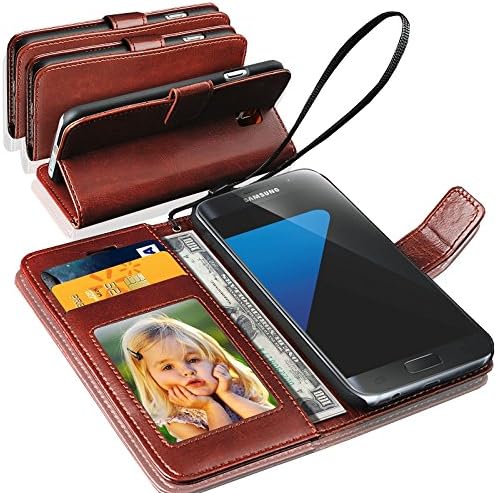 Gbos Case For Samsung Galaxy S5, Rich Leather Wallet Cover (Brown)