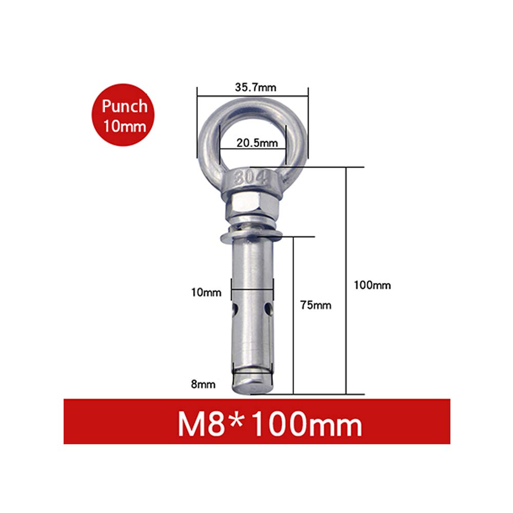 4PCS Expansion Bolt with Ring, M8 x 100mm Lifreer 304 Stainless Steel