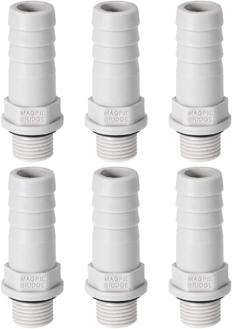 sourcing map PVC Barb Hose Fitting Connector Adapter 10mm or 25/64" Barbed x 1/8NPT Male Pipe 6pcs, Grey, 25/64" x G1/8