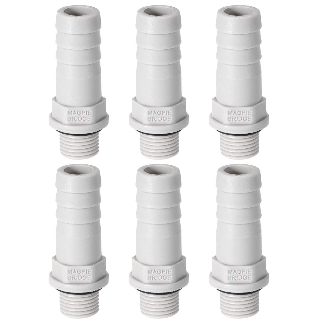 sourcing map PVC Barb Hose Fitting Connector Adapter 10mm or 25/64" Barbed x 1/8NPT Male Pipe 6pcs