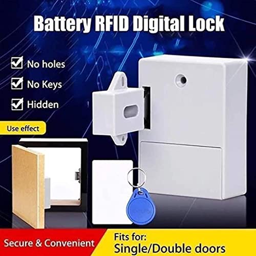 CHJGLNL Electronic Cabinet Lock Kit Set Hidden DIY Lock for Wooden Cabinet Induction RFID DIY Hidden Safety Drawer Locker RFID Card/Tag Entry (Gray)