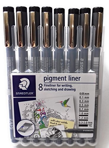 Staedtler Black Pigment Liner - Fineliner for Writing, Sketching and Drawing in 8 Nib Sizes