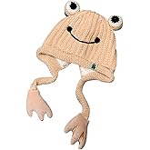 Women's Cute Frog Hat Crochet Knitted Winter Ear Protective Beanie Hat Big Eye Outdoors Autumn Cap