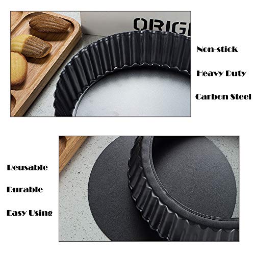 ake 9.5 Inch Tart Pan Heavy Duty Quiche Pan Removable Bottom