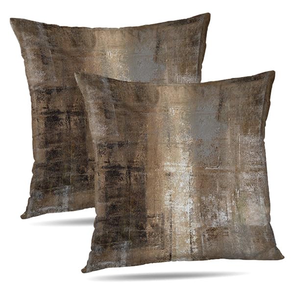 Photo 1 of Alricc Brown Throw Pillow Covers 18x18 (2 Pack) - Abstract Modern Home Art Decor - Decorative Pillow Covers for Couch, Living Room & Bedroom - Brown