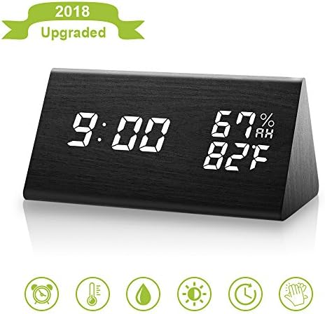 Suyisy LED Digital Alarm Clock,with Dual Time (12/24) Mode,3 Levels Brightness,Display Temperature, Humidity and Time for Bedroom&amp;Bedsides