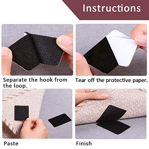 MYUREN 2x4 Inch Sticky Back Hook and Loop Fasteners Strips Black Double