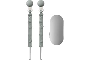 ANDY BEAR Baby Silicone Pacifier Clip with One Piece Binky Clip Holder Silicone Teether Pacifier Strap with Clip Baby Teether Toys for Boys and Girls Set of 2 BPA Free-Sage