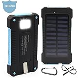 Solar Charger Battery Matone Portable 10000mAh Solar Battery Charger Shockproof With Light Dual USB output Solar Powered Phone Charger for iPhone, iPod, iPad, Samsung, HTC, GPS & Gopro Camera (Blue)