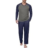 Feiersi Men's Pajama Set Soft Long Sleeve Pjs Sets Lightweight V-neck Cmfy Loungewear Shirts With Pockets