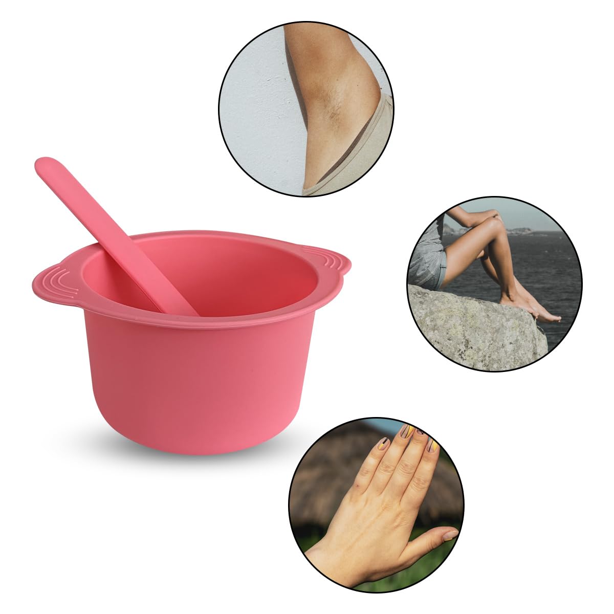 Silicone Wax Bowl Non-Stick Hair Removal Pot Liner with Wax Spatula (Pink)