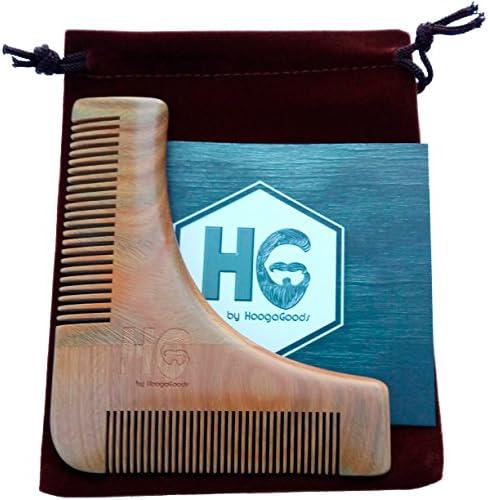 HoogaGoods HG Sandalwood Beard Guide Comb and Shaping Tool Template for Men Plus Carrying Bag (Brown, 4.7 by 4 inches, Set of 1 plus users guide). Perfect Tool for Different Beard Styles