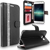 S6 Case, Galaxy S6 Case, Cellularvilla [Diamond Jewel] Embossed Flower Design Premium PU Leather Wallet Case [Card Slots] [Stand Feature] Folio Flip Cover For Samsung Galaxy S6 (Black Bling)