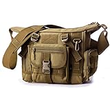 Military Shoulder Bag Large Water Resistant Daypack with Molle 14 Inch Laptop Crossbody Messenger Bag for Hunting Camping Trekking Men Women Brown