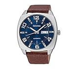 Seiko Men's Blue Dial Brown Leather Strap Automatic Watch