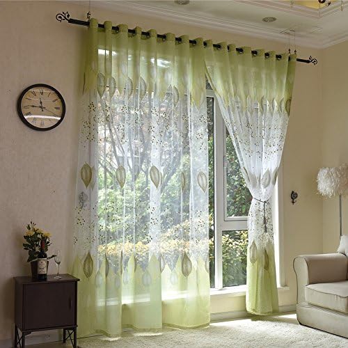 Ladeyi Voile Curtain Green Leaves for Living Room Bedroom Tulle Sheer Panel Drape (100250 cm)