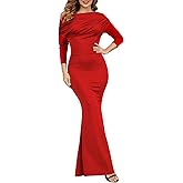 Women's Sexy Off Shoulder Bodycon Maxi Dresses Casual Short Sleeve Mermaid Club Party Long Dress