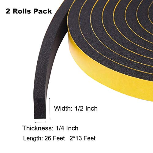 fowong Adhesive Door Weather Stripping 2 Rolls, 1/2 Inch Wide X 1/4