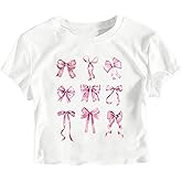 RoseSeek Girl's Letter Bow Graphic Tees Short Sleeve Crewneck Cute Shirts for Teen Girls Trendy