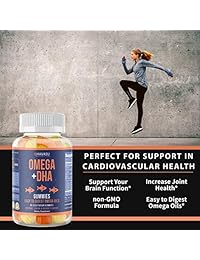Omega + DHA Gummies diseñado para soportar el cerebro, la salud articulada y cardiovascular;...