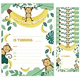 Monkey 2 Invitations (25 ct.) Invite Cards Happy Birthday Invitations Invite Cards With Envelopes and Seal Stickers Vinyl Girls Boys Kids Party (25ct)