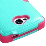 LG Tribute case, Luckyphone (TM) For LG Tribute Slim Fit Hybrid Triple Layer Tuff Verge Merge Shield Heavy Duty Hard Cover Fitted Skin Case Protector with Kickstand + Clear LCD Screen Protector Shield Guard + Touch Screen Stylus Pen (Teal/Pink TUFF w/ stand)