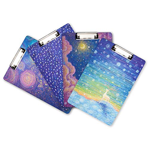 WIWAPLEX Cute Clipboard, Cat/Elk Printed A4 Clipboard, Standard Size Paperboard Clipboard Low Profile Clip, 9"x12.5" Paper Clipboard, File Holder for Writing Drawing, 4Pack (Elk Printing Clipboard)