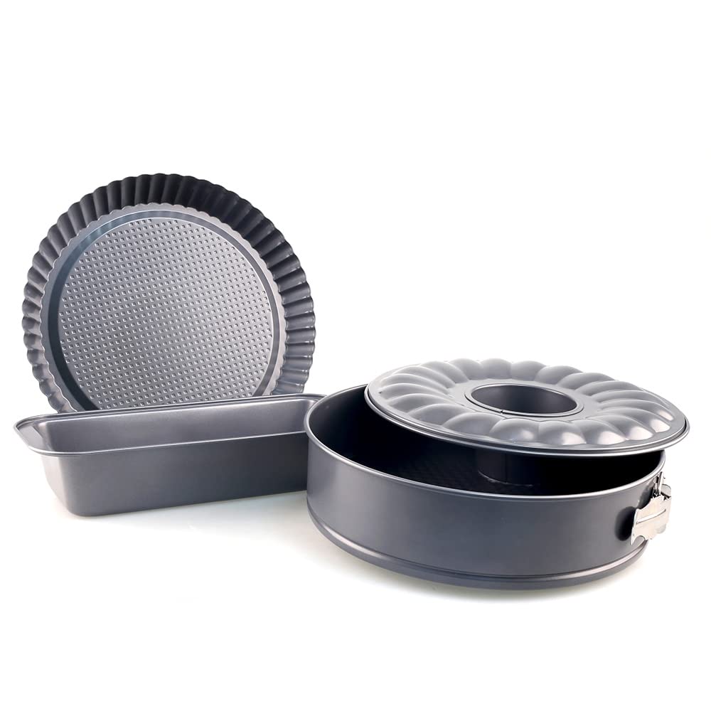 Oven Baking Set - 4 Pieces - Cake Tin, Loaf Tin, Flan Tin
