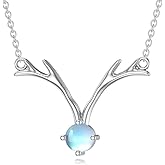 OUTANG Deer Antler Necklace for Women 925 Sterling Silver Moonstone Antler Pendant Ladies Jewelry Gifts