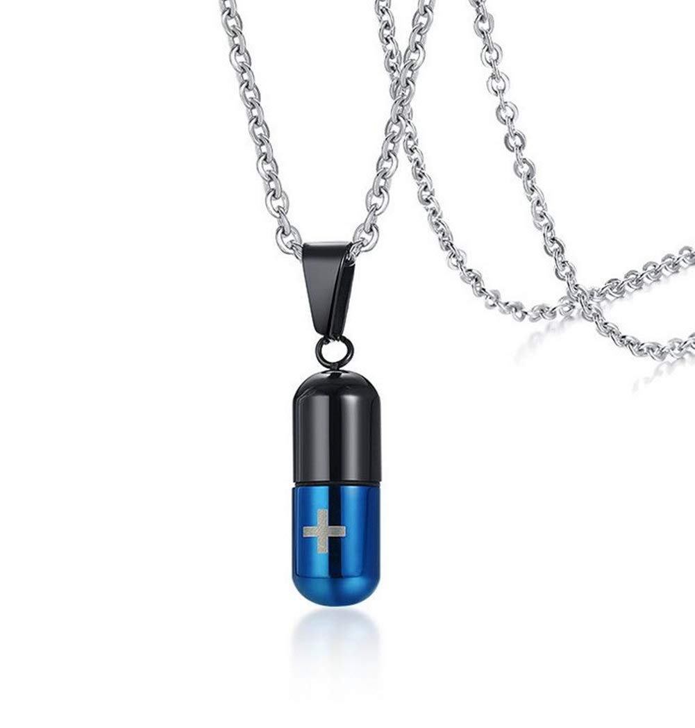 LAFATINA Medical Alert ID Pill Capsule Tube Pendant Necklace, Men's Women Stainless Steel Pill Case Medical Alert Card Holder Pendant Necklace for Boys Girls Old