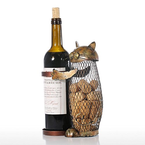 image for Tooarts Cat Wine Holder Cork Metal Wine Barrel Cork Storage Cage Table