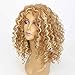 Mersi Wigs for Black Women Short Hair Curly Fluffy Afro Kinky Wigs Blonde and Brown Synthetic Wig Heat Resistant Natural Looking 18 Inch with Wig Cap S016
