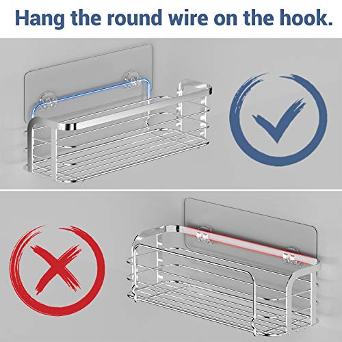 LUXEAR 2 Pack Adhesive Shower Caddy Basket Shelf with Hooks, No