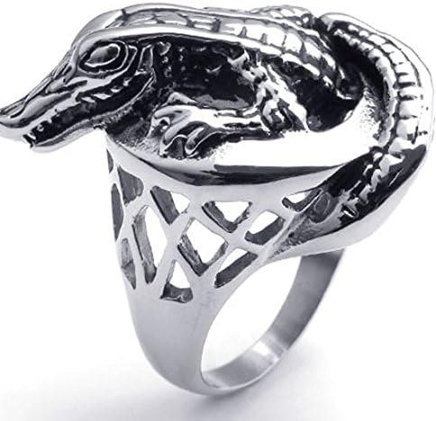 [PW] Fancy Stainless Steel Band Crocodile Mens Ring Color Black Silver