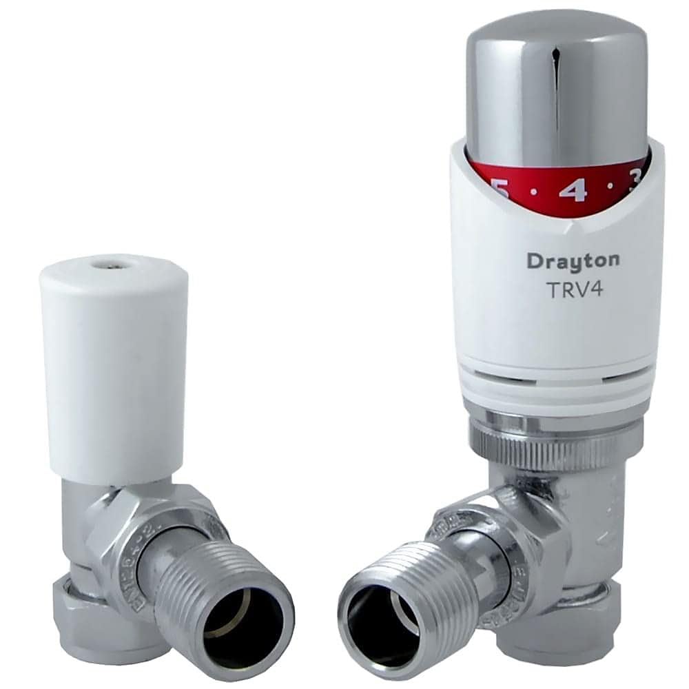 Drayton TRV4 White & Chrome Angled TRV & Lockshield