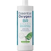Essential Oxygen Certified BR Organic Brushing Rinse, All Natural Mouthwash for Whiter Teeth, Fresher Breath, and Happier Gums, Alcohol-Free Oral Care, Peppermint, 32 Ounce