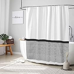 Black and White Tassel Shower Curtain Striped