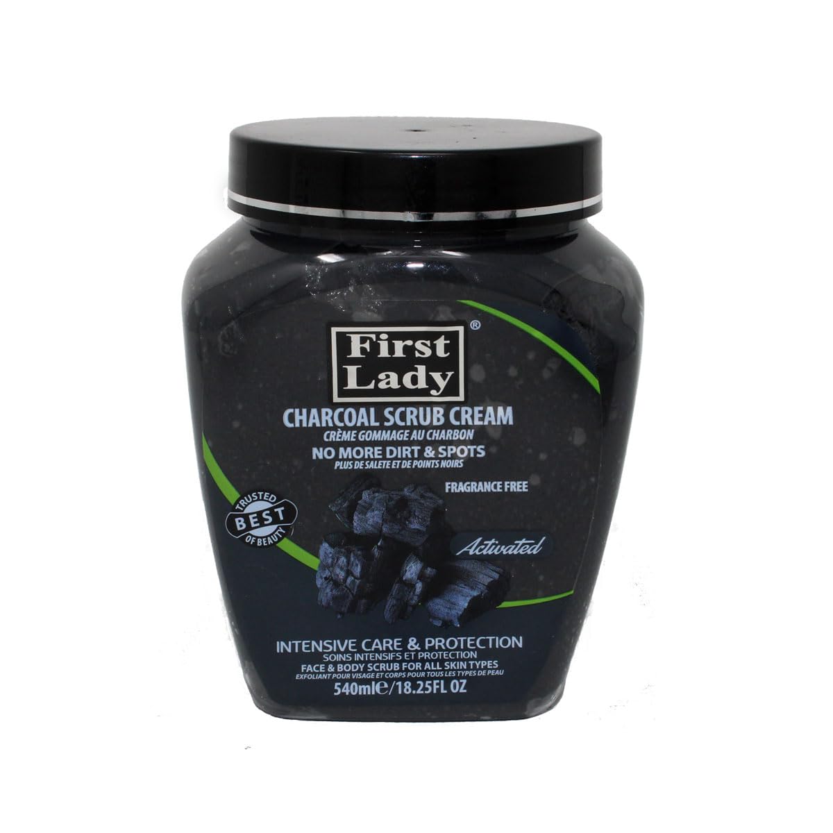 First Lady Charcoal Face & Body Scrub 540ml – Deep Cleansing Exfoliating Scrub for Smooth, Clear-Looking Skin – Suitable for Face & Body