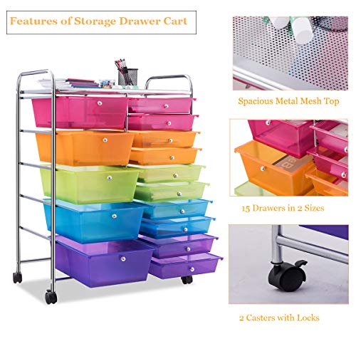 Giantex 15 Drawer Rolling Storage Cart Tools Scrapbook Paper Office
