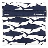 Lunchskins LS3-SHARK-NV Reusable + Sealable, Quart Bag, Navy Shark