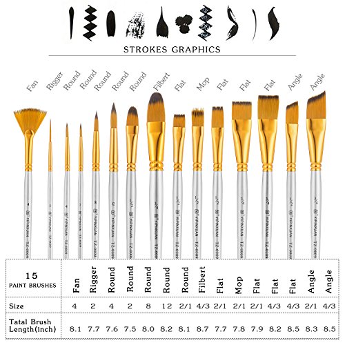 Paint Brush Set, UnityStar 15 PCS Short Handle Synthetic Art Painting Brushes with Case for Acrylic Watercolor Oil Paint