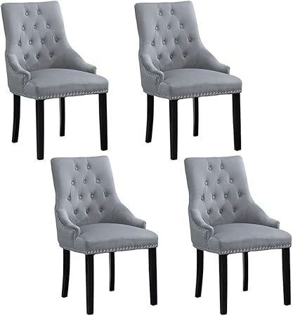 Homesailing Eu Light Grey Velvet Dining Chairs Set Of 4 Upholstered Kitchen Chairs With Arms Ring Occasional Side Armchairs For Restaurant Living Room Set Of 4 Light Grey Amazon Co Uk Kitchen Home