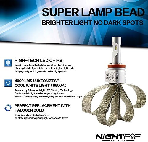 YBELE LED Headlight Bulbs w/ Clear Arc-Beam Kit - H11 60w 8,000Lm 6500K Cool White - 3 Yr Warranty (H11, SILVER)
