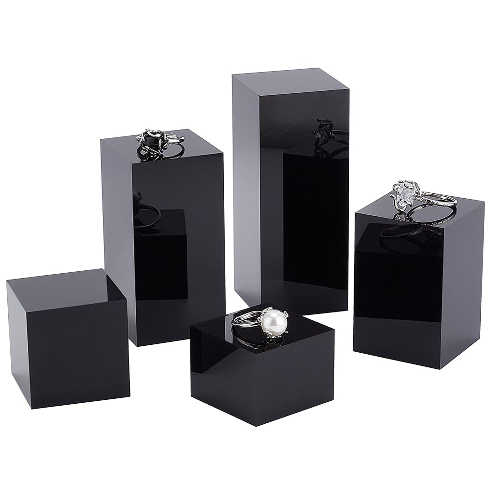 BENECREAT 5Pcs Black Acrylic Cube Display Block 3/4/6/8/10cm Solid Display Pedestal Stand for Gem Display Jewelry Display Displaying Pop Figures Cosmetic Showing
