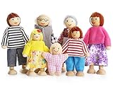 Dolls Family Wooden Dolls Playset Wooden Figures Set of 7-Piece People for Children House Pretend Gift
