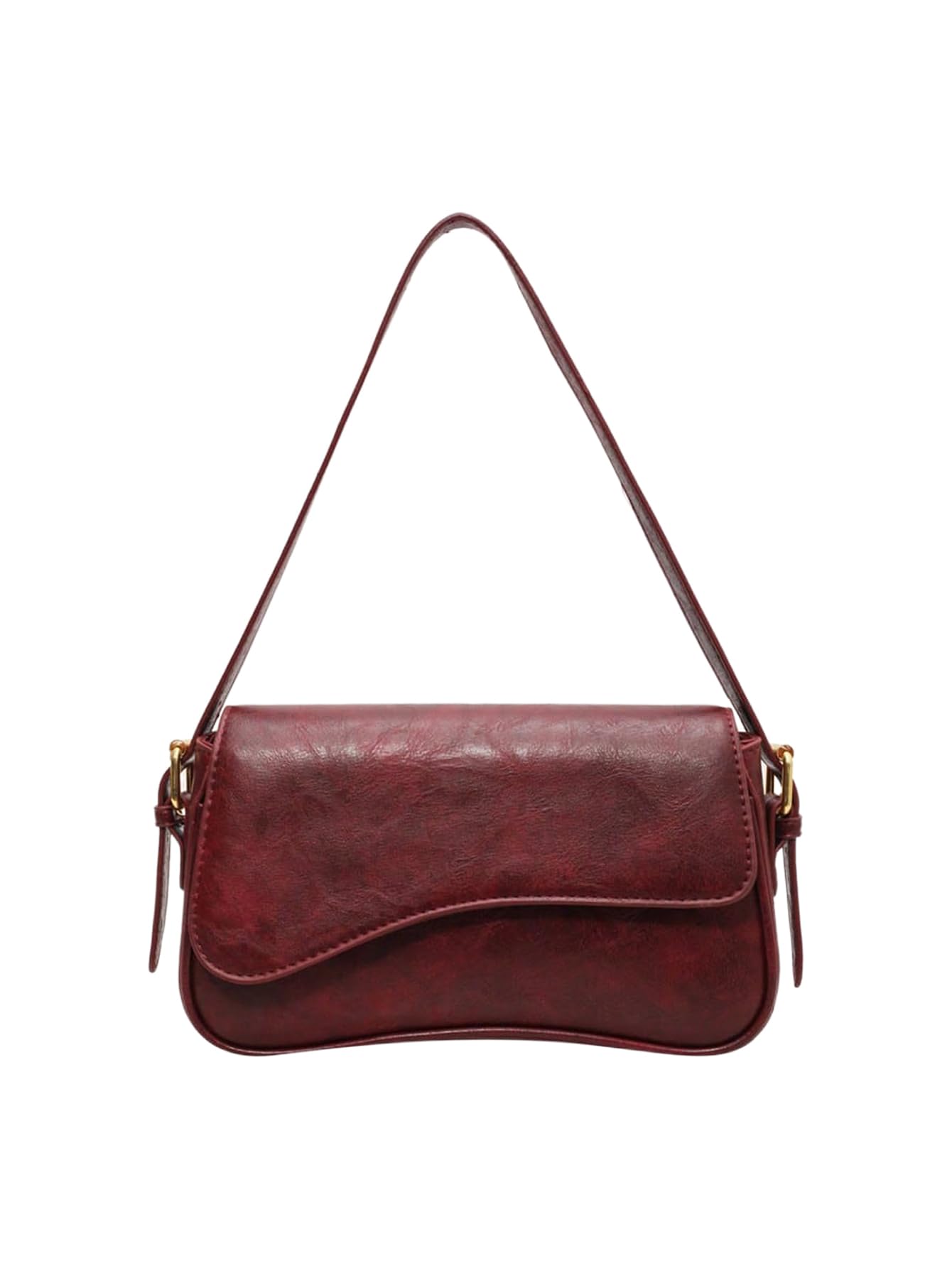 Photo 1 of Verdusa Women's Leather Shoulder Bag Clutch Purses Trendy Hobo Crossbody Handbags Y2K Saddle Flap Underarm Purse Burgundy Retro One Size