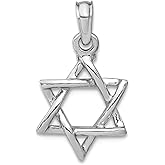 JewelryWeb 14k White Gold White Religious Judaica Star of David High Polish Jewish 18.4mm long Pendant Necklace for Women