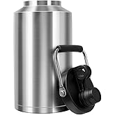 GAGANIU Insulated Water Bottle, 1 Gallon Jug with Handle, 128 oz Stainless Steel Large Water Bottle Wide Mouth Double Vacuum for Hot & Cold Drinks, Stainless Steel