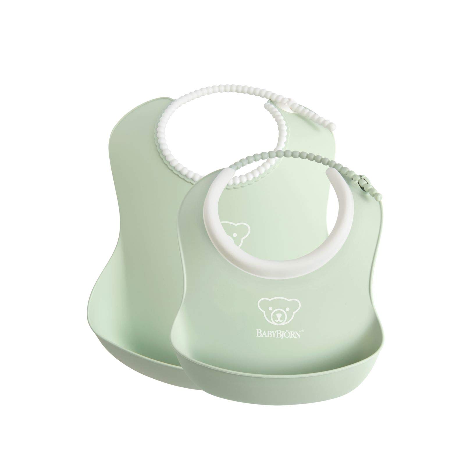 BABYBJÖRN Feeding Bib Set (Baby Bib + Small Baby Bib), Powder Green