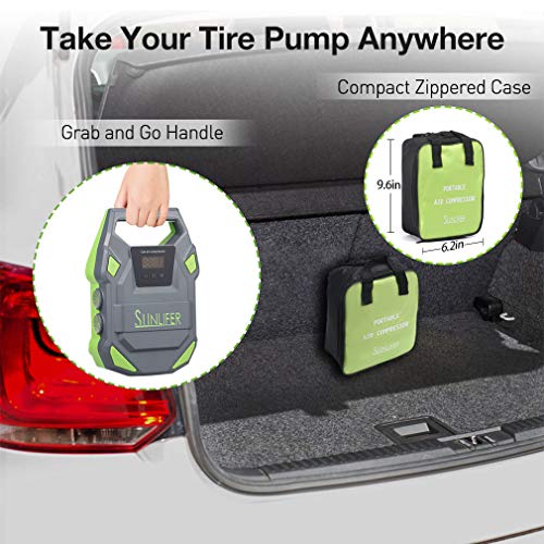 SUNLIFER Car Air Compressor Tire Inflator,12V Auto Tire Pump, Portable Digital Air Compressor for Car, Motorcycle, Bike and Other - New Upgraded